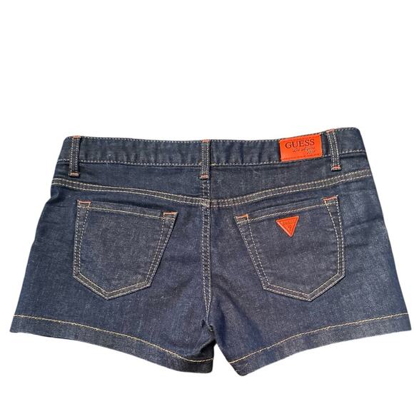 GUESS Woman’s Dark Blue Denim Shorts Orange embroidered and buttons Size 28 - Picture 4 of 6